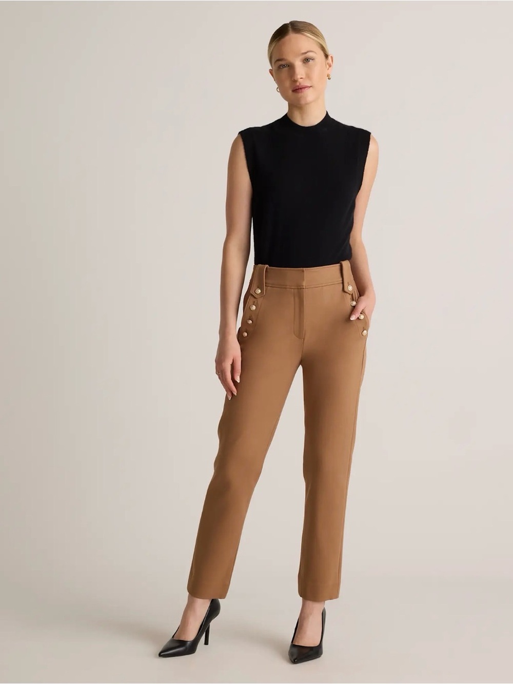 Quince Ultra-Stretch Ponte Straight Leg Mariner Pants, Roasted Pecan Size Small